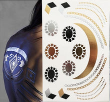 Load image into Gallery viewer, Luxury Flash Metallic Waterproof Temporary Tattoo Gold Silver Flower Tattoo Sticker Long Lasting Gold Design For Womens