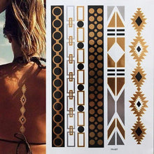 Load image into Gallery viewer, Luxury Flash Metallic Waterproof Temporary Tattoo Gold Silver Flower Tattoo Sticker Long Lasting Gold Design For Womens