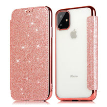 Load image into Gallery viewer, Luxury Glitter Leather Flip Wallet Case For iPhone 14 13 12 11 Pro XS Max XR X 7 8 Plus 6s Plus Clear Back Case iPhone Shiny Luxury Glitter Leather Case with Card Holder Flip Magnetic Closure Stand Cover