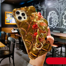 Load image into Gallery viewer, Luxury Gold Plating Electroplated Bracelet Cute Compatible with iPhone Diamond Case Luxury Sparkle Glitter Rhinestone Phone Case For iPhone 14 13 Promax 11 12 Pro Max Mini Xs Max XR 8 7 Plus Mirror Cover