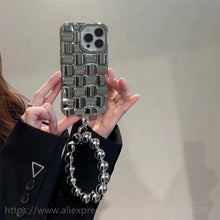 Load image into Gallery viewer, Luxury Gold Plating Electroplated Bracelet Cute Compatible with iPhone Diamond Case Luxury Sparkle Glitter Rhinestone Phone Case For iPhone 14 13 Promax 11 12 Pro Max Mini Xs Max XR 8 7 Plus Mirror Cover