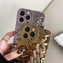 Load image into Gallery viewer, Luxury Gold Plating Electroplated Bracelet Cute Compatible with iPhone Diamond Case Luxury Sparkle Glitter Rhinestone Phone Case For iPhone 14 13 Promax 11 12 Pro Max Mini Xs Max XR 8 7 Plus Mirror Cover
