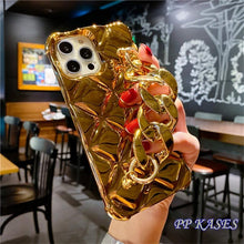 Load image into Gallery viewer, Luxury Gold Plating Electroplated Bracelet Cute Compatible with iPhone Diamond Case Luxury Sparkle Glitter Rhinestone Phone Case For iPhone 14 13 Promax 11 12 Pro Max Mini Xs Max XR 8 7 Plus Mirror Cover