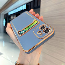 Load image into Gallery viewer, Luxury Gold Plating Phone Case With Card Slot For iphone 13 Pro 12 11 Pro MAX XS XR XS MAX Luxury Black Orange Phone Cover Back Case with Golden Frame Case for iPhone