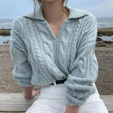 Load image into Gallery viewer, Luxury Kitty Retro Women Sweater Pullovers Knitted Casual Solid Autumn Turn-down Collar Feminine Loose All Match Soft Sweet Tops