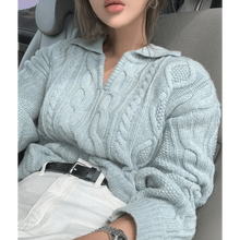 Load image into Gallery viewer, Luxury Kitty Retro Women Sweater Pullovers Knitted Casual Solid Autumn Turn-down Collar Feminine Loose All Match Soft Sweet Tops