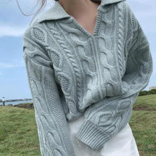Load image into Gallery viewer, Luxury Kitty Retro Women Sweater Pullovers Knitted Casual Solid Autumn Turn-down Collar Feminine Loose All Match Soft Sweet Tops