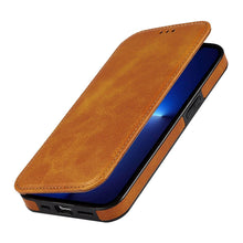 Load image into Gallery viewer, Luxury Leather Case Protect Cover For iPhone 13 12 Mini 11 Pro Max X XR XS Max Stand Flip Wallet Leather Magnetic Shockproof Flip Cover Classic Men Business Brown Phone Case