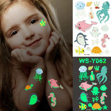 将图片加载到图库查看器,Luxury Luminous Tattoo Stickers Unicorn Stars Temporary Waterproof Luminous Fake Tattoos Stickers Dinosaur Butterfly For Children