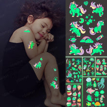 将图片加载到图库查看器,Luxury Luminous Tattoo Stickers Unicorn Stars Temporary Waterproof Luminous Fake Tattoos Stickers Dinosaur Butterfly For Children
