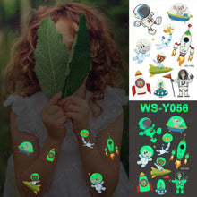 将图片加载到图库查看器,Luxury Luminous Tattoo Stickers Unicorn Stars Temporary Waterproof Luminous Fake Tattoos Stickers Dinosaur Butterfly For Children