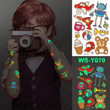 将图片加载到图库查看器,Luxury Luminous Tattoo Stickers Unicorn Stars Temporary Waterproof Luminous Fake Tattoos Stickers Dinosaur Butterfly For Children