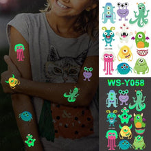 将图片加载到图库查看器,Luxury Luminous Tattoo Stickers Unicorn Stars Temporary Waterproof Luminous Fake Tattoos Stickers Dinosaur Butterfly For Children