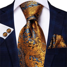Load image into Gallery viewer, Luxury Men Silk Necktie Pocket Square Matching Handkerchief Cufflinks Set Formal Design Printed Business Necktie For Men