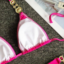 Load image into Gallery viewer, Luxury Purple Halter Crystal Diamond Bikini Female Swimsuit Women Swimwear Rhinestone Bikini Set Bathing Suit Women's Swimwear Rhinestone Halter Low Waist Tie Side Bikini Set 2 Pieces Crystal Diamond Swimsuit