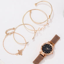 Load image into Gallery viewer, Luxury Rose Gold Starry Sky Dial Watches Women Crystal Bracelet Quartz Wrist Watch 5 PCS Set Women Ladies Watches Starry Sky Magnet Buckle Dial Diamond Cutting Mesh Straps Bracelet Wristwatch