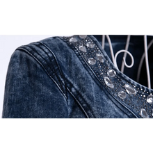 将图片加载到图库查看器,Luxury Spring Fashionable Women Denim Jacket Slim Zipper Casual Short Sequins Outerwear Ladies Vintage Crystal Biker