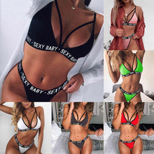 Load image into Gallery viewer, Luxury Summer Swimwear Solid Lingerie Underwear Set Women Letter Solid Patchwork Bikini Set Classic Design Underwear G-String Set Women's Bikini Triangle Solid Two Piece Bathing Suit