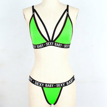 Load image into Gallery viewer, Luxury Summer Swimwear Solid Lingerie Underwear Set Women Letter Solid Patchwork Bikini Set Classic Design Underwear G-String Set Women's Bikini Triangle Solid Two Piece Bathing Suit