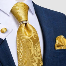Load image into Gallery viewer, Luxury Wedding High Quality Solid Color Floral Tie For Men Fashion Silk Necktie Cufflink Silk Tie Set For Men