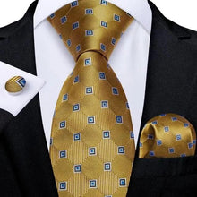 Load image into Gallery viewer, Luxury Wedding Party Floral Design Silk Necktie Hanky And Matching Cufflinks Set For Men Classic Design Necktie Set For Men