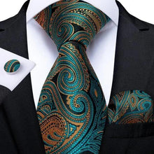 Load image into Gallery viewer, Luxury Wedding Party Floral Design Silk Necktie Hanky And Matching Cufflinks Set For Men Classic Design Necktie Set For Men