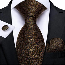Load image into Gallery viewer, Luxury Wedding Party Floral Design Silk Necktie Hanky And Matching Cufflinks Set For Men Classic Design Necktie Set For Men