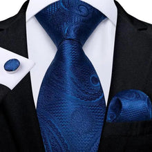 Load image into Gallery viewer, Luxury Wedding Party Floral Design Silk Necktie Hanky And Matching Cufflinks Set For Men Classic Design Necktie Set For Men