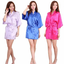 Load image into Gallery viewer, Luxury White Silk Women Bathrobe Soft Short Ladies Sleepwear Indoor Bathrobe Party Sleepwear With Waist Belt