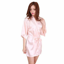 Load image into Gallery viewer, Luxury White Silk Women Bathrobe Soft Short Ladies Sleepwear Indoor Bathrobe Party Sleepwear With Waist Belt