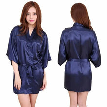 Load image into Gallery viewer, Luxury White Silk Women Bathrobe Soft Short Ladies Sleepwear Indoor Bathrobe Party Sleepwear With Waist Belt