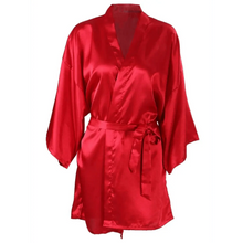 Load image into Gallery viewer, Luxury White Silk Women Bathrobe Soft Short Ladies Sleepwear Indoor Bathrobe Party Sleepwear With Waist Belt