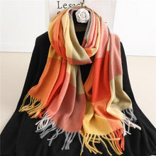 将图片加载到图库查看器,Winter Long Plaid Headwear Scarf Warm Shawls Cashmere Female Scarfs Scarves Lady Tassel Shawl Wraps For Women