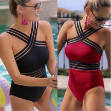 将图片加载到图库查看器,Luxury Women Black Swimsuits Women High Neck One Piece Swimsuits For Women Mesh Bathing Suits Open Back Swimwear One Piece Swimwear For Lady High Neck Bandage Cross Back Swimming Suit Female Holiday Beachwear