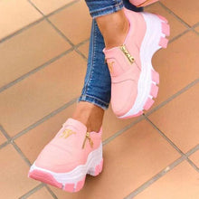 Load image into Gallery viewer, Luxury Women Blue Espadrilles New Solid Color Thick Bottom Zipper Walking Women's Shoes Slip-on High Top Sneakers Round Toe Thick Sole Zipper Ballet Flats Flat Skate Walking Shoes