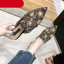 将图片加载到图库查看器,Luxury Women Mules Ladies Summer Slippers Women Shoes New Low Heels Flat Casual Shoes Woman Flip Flops Mules For Women Slip On Flats Loafers Pointed Toe Womens Mules