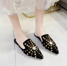 将图片加载到图库查看器,Luxury Women Mules Ladies Summer Slippers Women Shoes New Low Heels Flat Casual Shoes Woman Flip Flops Mules For Women Slip On Flats Loafers Pointed Toe Womens Mules