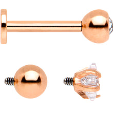 Load image into Gallery viewer, Clear CZ Gem Rose Gold PVD Internally Threaded Labret Set of 3 Ends