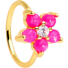 Load image into Gallery viewer, 20G Clear CZ Pink Faux Opal Gold Tone Flower Circular Ring