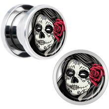 Load image into Gallery viewer, Katrina Sugar Skull with Rose Flower Steel Screw Fit Plug Set 00G