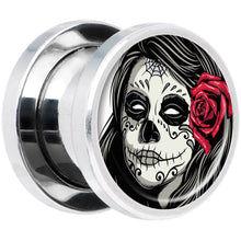 Load image into Gallery viewer, Katrina Sugar Skull with Rose Flower Steel Screw Fit Plug Set 00G
