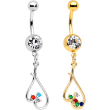 Load image into Gallery viewer, Clear Gem Gold PVD BFF Upside Down Heart Dangle Belly Ring Set of 2