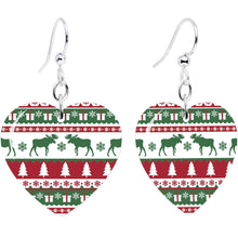 Load image into Gallery viewer, Ugly Christmas Sweater Heart Fishhook Dangle Earrings