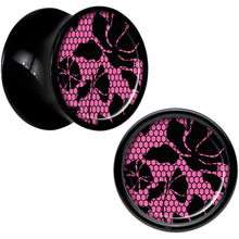 Load image into Gallery viewer, Black Acrylic Pink Floral Lace Saddle Plug Set 00G
