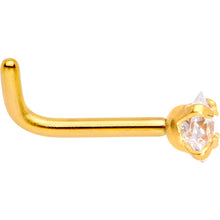 将图片加载到图库查看器,18G 1/4 Clear Square 2.5mm CZ Gem Gold IP L-Shape Nose Ring