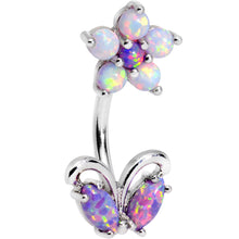 Load image into Gallery viewer, Purple White Faux Opal Flourishing Flower Double Mount Belly Ring