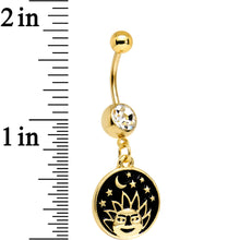 Load image into Gallery viewer, Clear CZ Gem Gold PVD Sun and Moon Disc Dangle Belly Ring