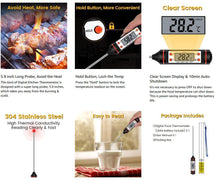 将图片加载到图库查看器,Meat Thermometer Digital Cooking Food Digital Candy Cooking Thermometer Kitchen Cooking Thermometer Instant Read for BBQ Grill Oil Milk Bath Water Deep Fry Kitchen BBQ Probe Water Milk Oil Liquid Oven Digital Temperature Sensor Meter Thermocouple