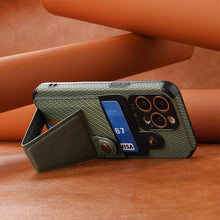 Load image into Gallery viewer, Men Green Wallet Flip Card Holder Phone Case For Iphone 13 12 Mini 14 11 Pro Xs Max Xr X Luxurious Leather Cover Mobile Phone Case With Card Compartment And Kickstand Elegant Iphone Magnetic Case