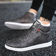 Load image into Gallery viewer, Men's Black Business Winter Shoes Casual High Top Cotton Leather Boots Plush Warm Sneakers Waterproof Snow Booties Fashion Sporting Shoes Leather Boots Winter Sneakers Outdoor Casual Office Shoes